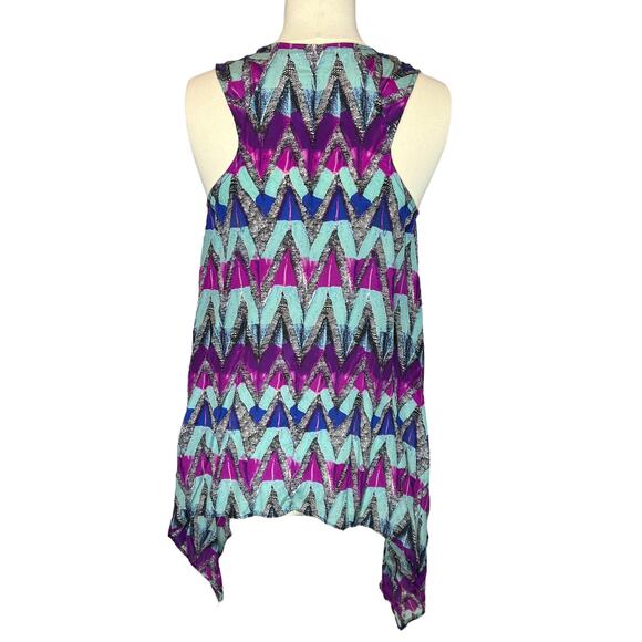 See by Chloe designer geometric print multi color silk sleeveless tunic top sz 2 - Picture 3 of 6